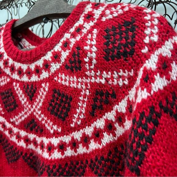 J. Jill Windham Fair Isle Pull Over Red Nordic Ski Vibes Wool Blend Sweater MED - Picture 3 of 6